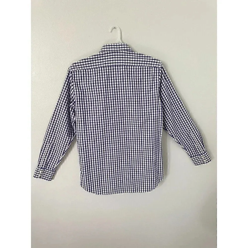 BANANA REPUBLIC Mens Slim Fit Long Sleeve Purple White Checked Shirt Sz Medium